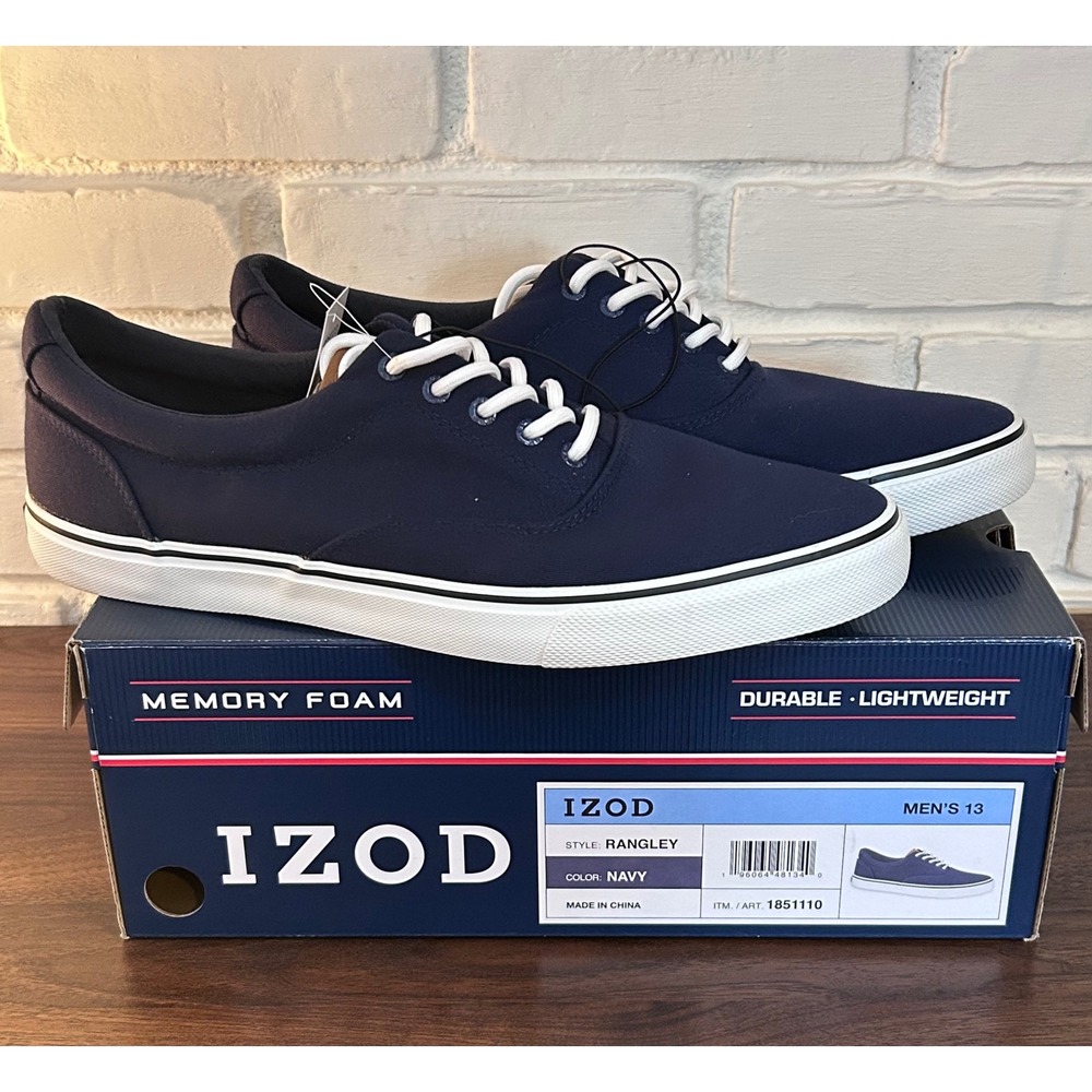 NWT IZOD Rangley‎ Mens 13 Navy Blue Canvas Memory Foam Low Top Sneakers Preppy